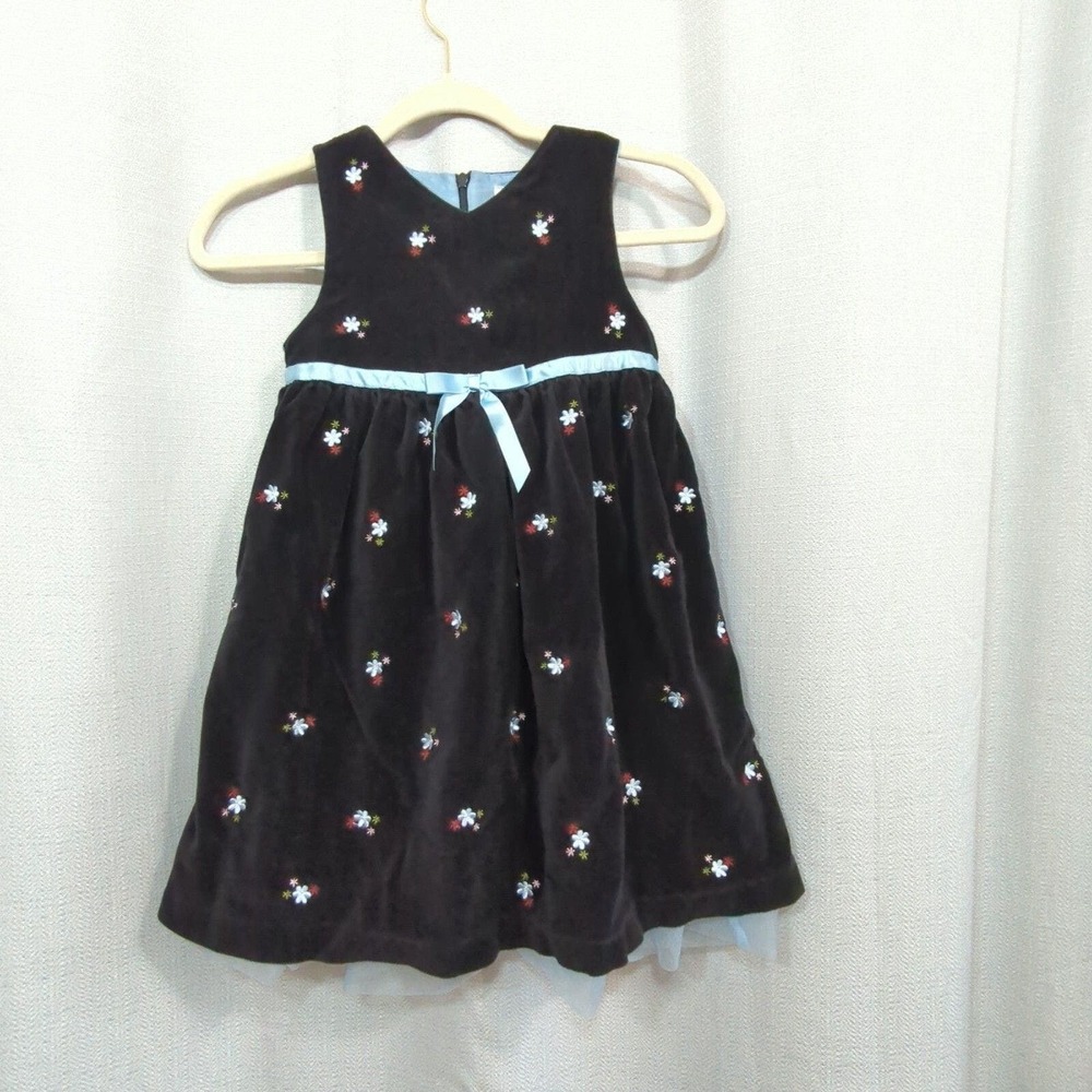 Hanna Andersson Dress Girls‎ 110 US 5 Black Velvet Tulle Sleeveless Embroidered